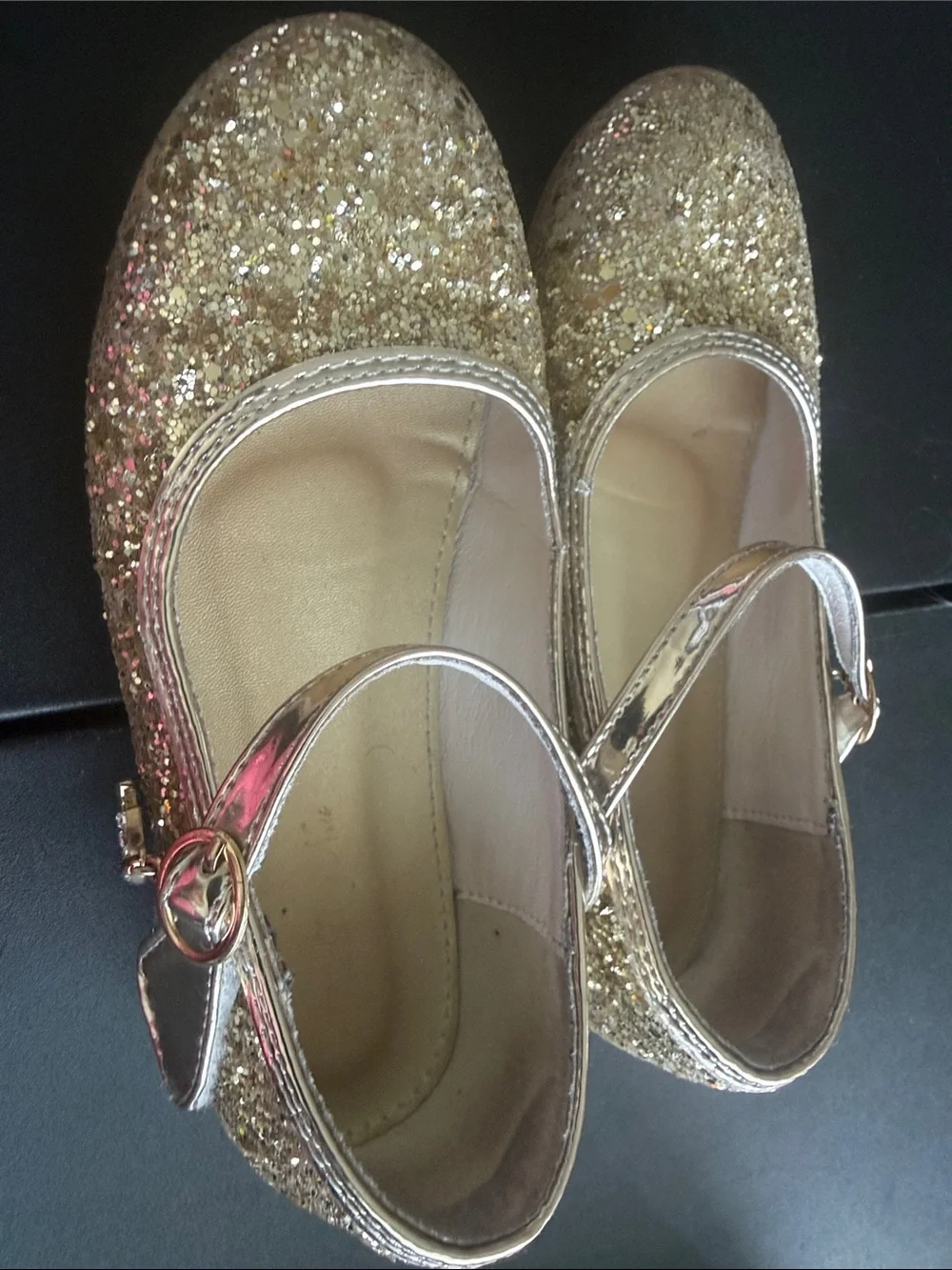 Girls' Gold Glitter Mary Jane Shoes with Strap